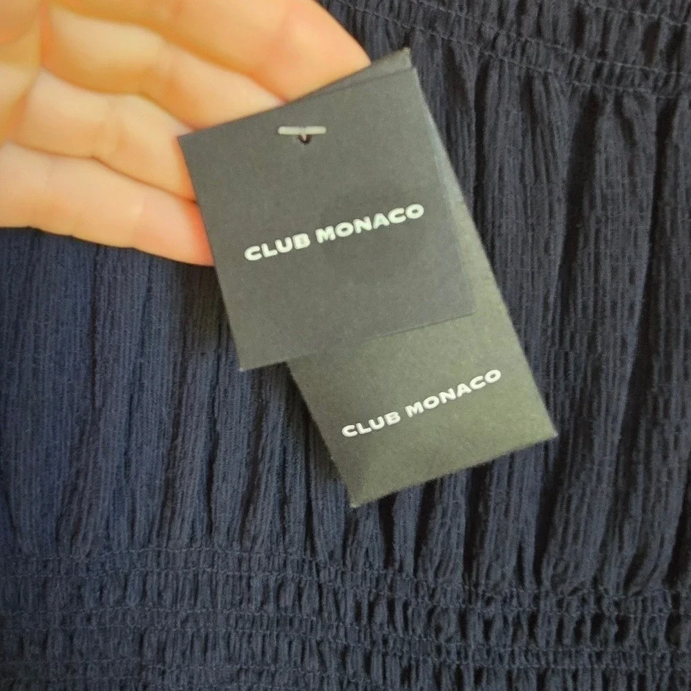 Club Monaco NEW Navy Blue Smocked Long Sleeve Babydoll Dress SZ 4 Minimalist